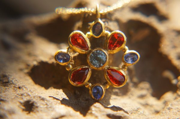 24k gold cross//gold mandala//gold artisan cross//sapphire cross pendant//gold cross pendant//24k gold pendant//mandala jewelry//24k mandala