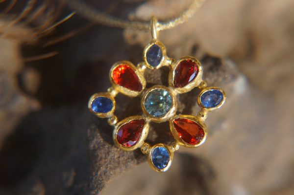 24k gold cross//gold mandala//gold artisan cross//sapphire cross pendant//gold cross pendant//24k gold pendant//mandala jewelry//24k mandala