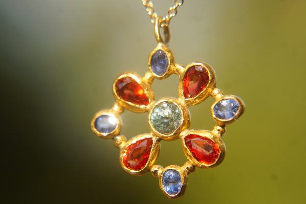 24k gold cross//gold mandala//gold artisan cross//sapphire cross pendant//gold cross pendant//24k gold pendant//mandala jewelry//24k mandala