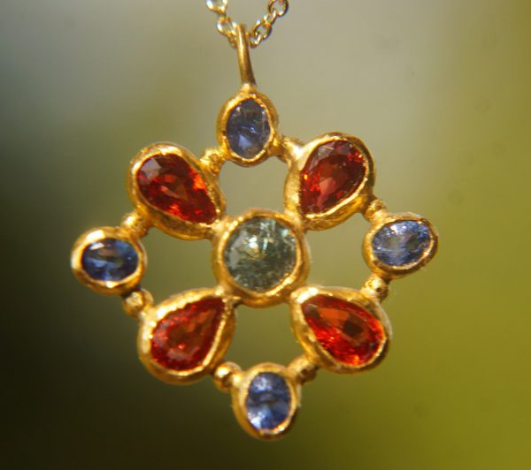 24k gold cross//gold mandala//gold artisan cross//sapphire cross pendant//gold cross pendant//24k gold pendant//mandala jewelry//24k mandala