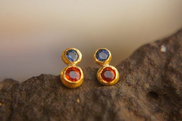 24k gold studs-red blue sapphire Earrings-Gold Studs- sapphire studs-24k gold earrings-blue sapphire earrings- 24k stud sapphire earring