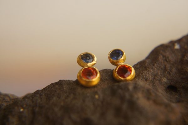 24k gold studs-red blue sapphire Earrings-Gold Studs- sapphire studs-24k gold earrings-blue sapphire earrings- 24k stud sapphire earring