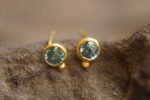 solid 24k gold//Blue zircon Studs//natural blue zircon gold Earrings//gold stud earrings//24k gold earrings//Blue gem gold stud//24k artisan
