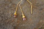 long threaders//24k gold pink tourmaline crystal threaders earrings//gold pink gem threaders earrings//unique artisan threader earrings