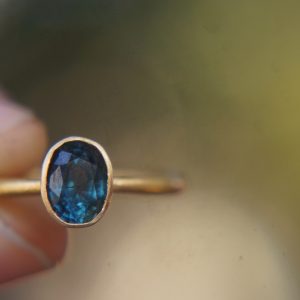 Blue spinel solitaire ring, 24k artisan ring, hand made gold ring, Blue spinel 24k ring , solitaire Blue spinel, 24k gold ring, gold spinel