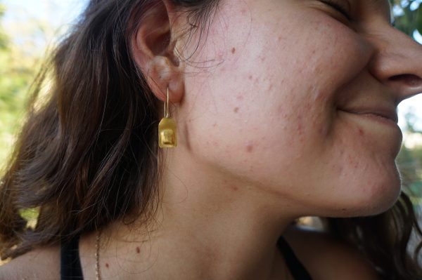 22k gold organic earrings//22k square dangle//Gold dangle earrings//short dangle earrings//gold rectangle earrings//artisan dangle earrings