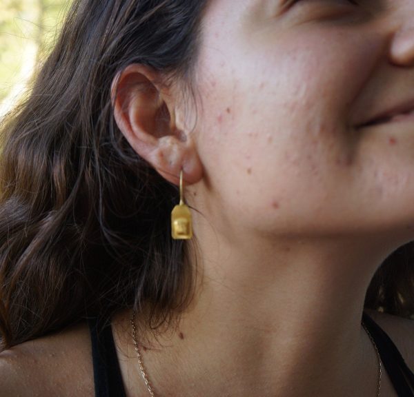 22k gold organic earrings//22k square dangle//Gold dangle earrings//short dangle earrings//gold rectangle earrings//artisan dangle earrings