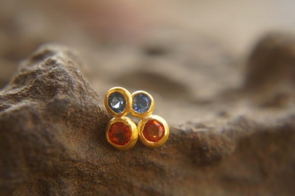 24k gold studs-red blue sapphire Earrings-Gold Studs- sapphire studs-24k gold earrings-blue sapphire earrings- 24k stud sapphire earring