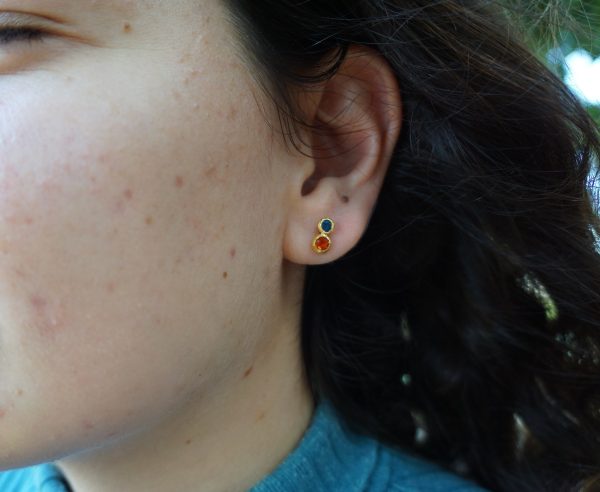 24k gold studs-red blue sapphire Earrings-Gold Studs- sapphire studs-24k gold earrings-blue sapphire earrings- 24k stud sapphire earring