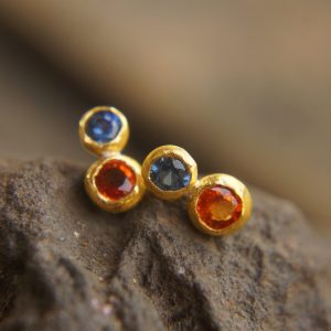 24k gold studs-red blue sapphire Earrings-Gold Studs- sapphire studs-24k gold earrings-blue sapphire earrings- 24k stud sapphire earring