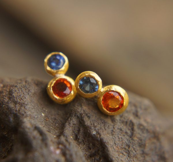 24k gold studs-blue sapphire Earrings-Gold Studs- sapphire studs-24k gold earrings-blue sapphire earrings- 24k stud sapphire earring