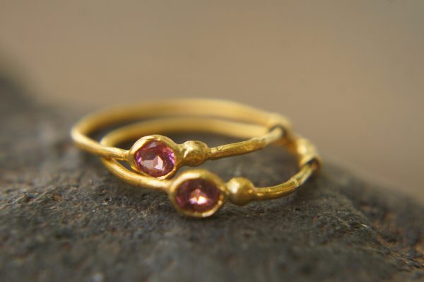pink sapphire gold hoops 24k gold,24k handmade artisan gold hoops gold small hoops gold with pink sapphire,24k organic gold hoops pink gem