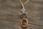 solid 24k gold pendant//gold sapphire and tourmaline charm//gemstone pendant//pink  tourmaline pendant//24 k gold pendant// solid gold charm