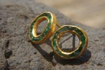 22k solid gold//green emerald Studs//22k gold Earrings//green emerald//gold stud earrings//22k gold earrings//raw emerald solid gold earring