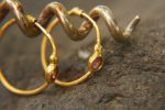 pink sapphire gold hoops 24k gold,24k handmade artisan gold hoops gold small hoops gold with pink sapphire,24k organic gold hoops pink gem
