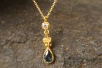24k gold diamond pendant//drop gold necklace//24k gold diamond pendant//sapphire gold drop//artisan gold diamond pendant//24k gold necklace