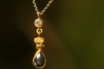 24k gold diamond pendant//drop gold necklace//24k gold diamond pendant//sapphire gold drop//artisan gold diamond pendant//24k gold necklace