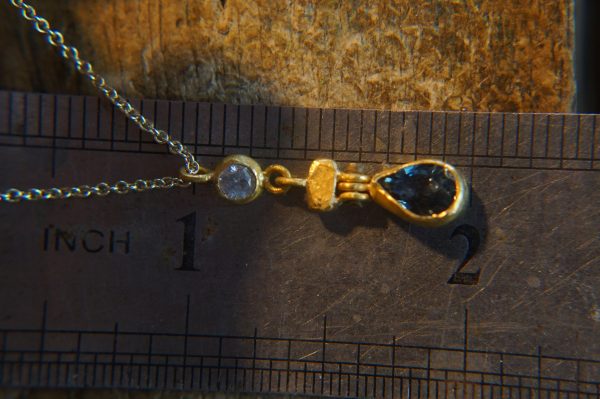 24k gold diamond pendant//drop gold necklace//24k gold diamond pendant//sapphire gold drop//artisan gold diamond pendant//24k gold necklace