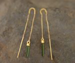 long threaders//24k gold green tourmaline crystal threaders earrings//gold green gem threaders earrings//unique artisan threader earrings