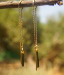 long threaders//24k gold green tourmaline crystal threaders earrings//gold green gem threaders earrings//unique artisan threader earrings