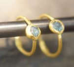 rough diamond gold hoop earring//gold hoop earring/24k gold jewelry//blue diamond hoop earring//artisan fine gold hoops//unique rustic hoop