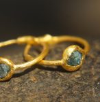 rough diamond gold hoop earring//gold hoop earring/24k gold jewelry//blue diamond hoop earring//artisan fine gold hoops//unique rustic hoop