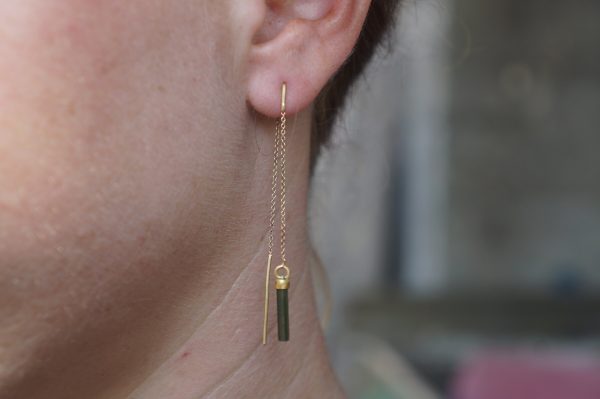 long threaders//24k gold green tourmaline crystal threaders earrings//gold green gem threaders earrings//unique artisan threader earrings