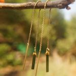 long threaders//24k gold green tourmaline crystal threaders earrings//gold green gem threaders earrings//unique artisan threader earrings