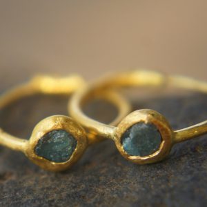 rough diamond gold hoop earring//gold hoop earring/24k gold jewelry//blue diamond hoop earring//artisan fine gold hoops//unique rustic hoop