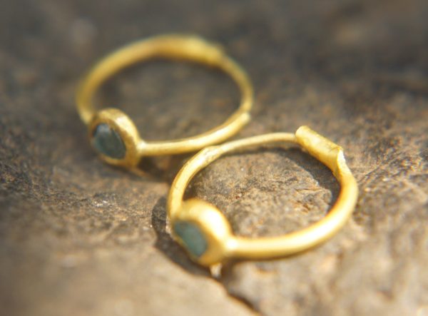 rough diamond gold hoop earring//gold hoop earring/24k gold jewelry//blue diamond hoop earring//artisan fine gold hoops//unique rustic hoop