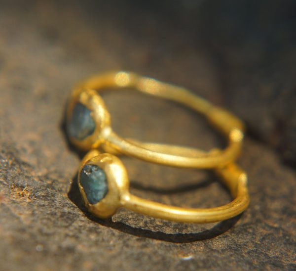 rough diamond gold hoop earring//gold hoop earring/24k gold jewelry//blue diamond hoop earring//artisan fine gold hoops//unique rustic hoop
