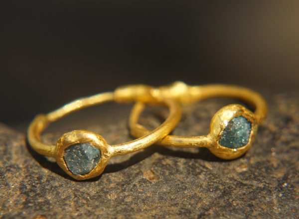 rough diamond gold hoop earring//gold hoop earring/24k gold jewelry//blue diamond hoop earring//artisan fine gold hoops//unique rustic hoop
