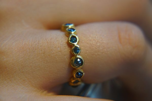 blue diamonds ring//24k gold diamonds ring//24k diamond engagement//24k gold engagement//artisan blue diamonds ring//boho engagement ring