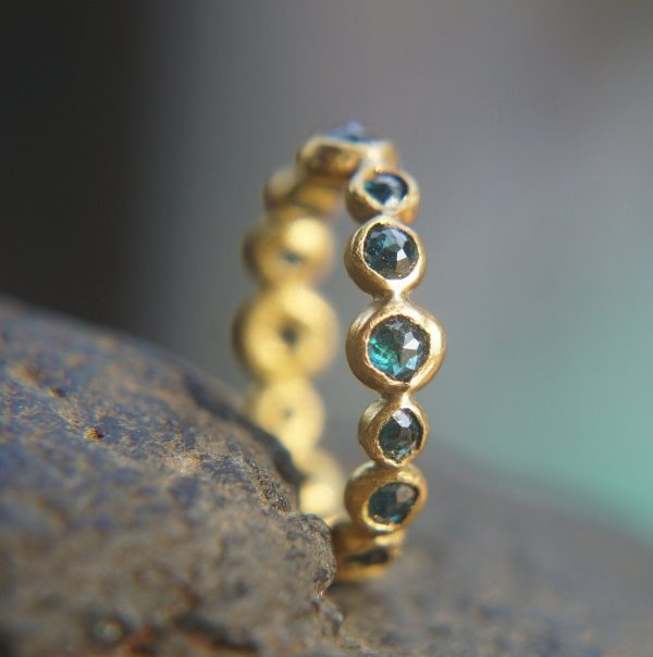 blue diamonds ring//24k gold diamonds ring//24k diamond engagement//24k gold engagement//artisan blue diamonds ring//boho engagement ring