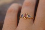 blue sapphire ring, gold sapphire ring, 24k gold ring, unique engagement ring, rough diamond ring, gold ring, gold sapphire with 2 diamonds