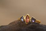 blue sapphire ring, gold sapphire ring, 24k gold ring, unique engagement ring, rough diamond ring, gold ring, gold sapphire with 2 diamonds