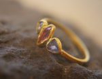 blue sapphire ring, gold sapphire ring, 24k gold ring, unique engagement ring, rough diamond ring, gold ring, gold sapphire with 2 diamonds