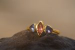 blue sapphire ring, gold sapphire ring, 24k gold ring, unique engagement ring, rough diamond ring, gold ring, gold sapphire with 2 diamonds