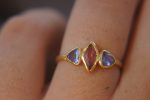 blue sapphire ring, gold sapphire ring, 24k gold ring, unique engagement ring, rough diamond ring, gold ring, gold sapphire with 2 diamonds