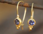 24k gold Iolite earring//blue gold Earrings//Gold Dangle Iolite Earrings//dangle gold earrings//24k gold earrings//artisan organic