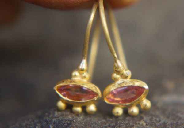 24k gold Iolite earring//blue gold Earrings//Gold Dangle Iolite Earrings//dangle gold earrings//24k gold earrings//artisan organic