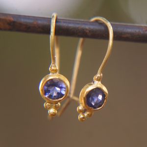 24k gold Iolite earring//blue gold Earrings//Gold Dangle Iolite Earrings//dangle gold earrings//24k gold earrings//artisan organic