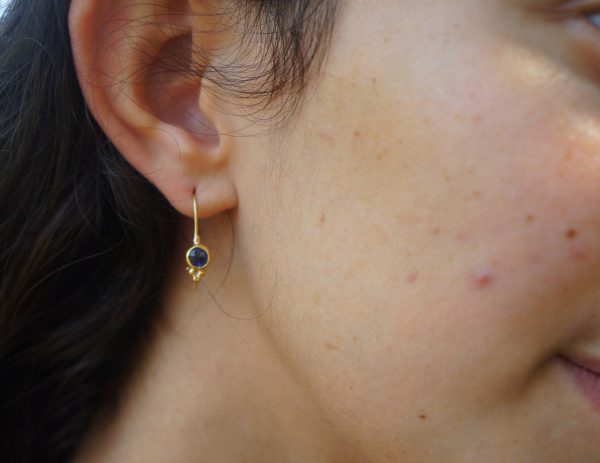 24k gold Iolite earring//blue gold Earrings//Gold Dangle Iolite Earrings//dangle gold earrings//24k gold earrings//artisan organic