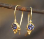 24k gold Iolite earring//blue gold Earrings//Gold Dangle Iolite Earrings//dangle gold earrings//24k gold earrings//artisan organic