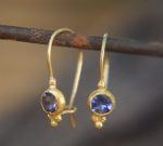 24k gold Iolite earring//blue gold Earrings//Gold Dangle Iolite Earrings//dangle gold earrings//24k gold earrings//artisan organic