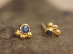 24k blue sapphire studs//24k gold earrings//24k gold drop sapphire//gold stud earrings//24k gold earrings//24k studs//boho artisan studs