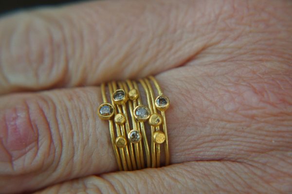 22k gold diamond stacking//gold diamond ring//handmade one of a kind//boho engagement ring//22k gold nugget ring//gold diamond stacking ring