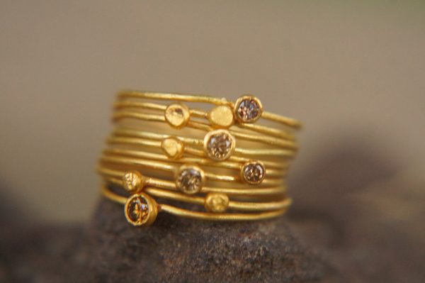 22k gold diamond stacking//gold diamond ring//handmade one of a kind//boho engagement ring//22k gold nugget ring//gold diamond stacking ring