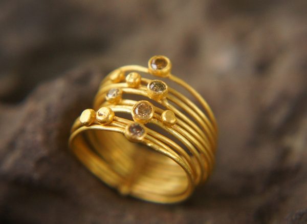 20k gold diamond stacking//gold diamond ring//handmade one of a kind//boho engagement ring//20k gold nugget ring//gold diamond stacking ring