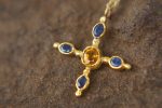 24k gold pendant//emerald sapphire cross//gold artisan cross//sapphire gold cross pendant//multi stone cross//gold cross//artisan gold cross